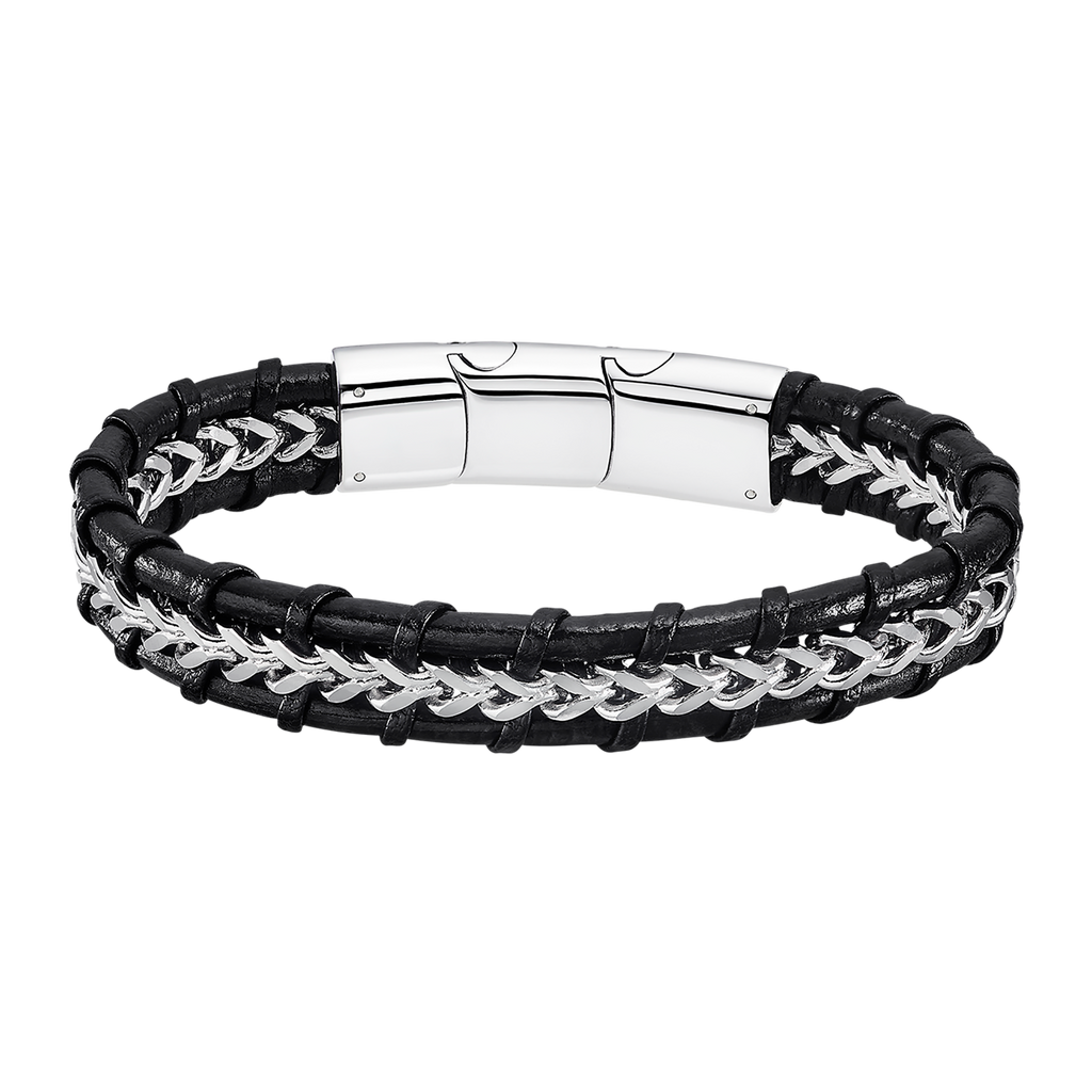 bracciale uomo pelle e aciiaio regolabile