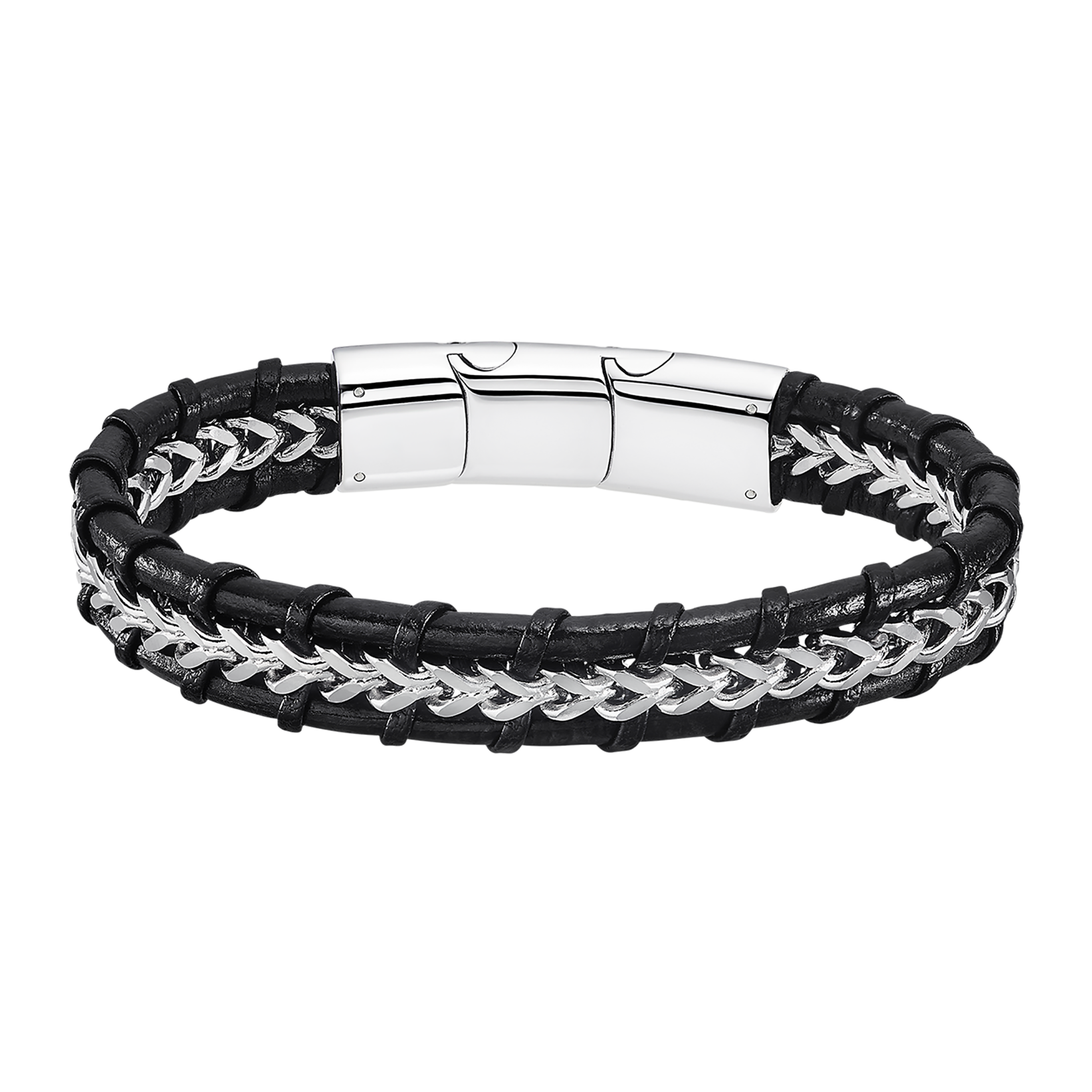 bracciale uomo pelle e aciiaio regolabile