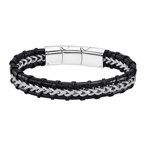 bracciale uomo pelle e aciiaio regolabile