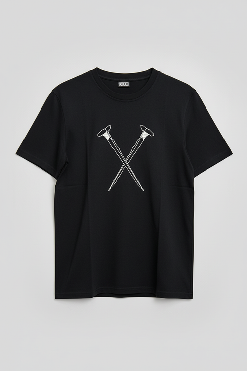 T-shirt nera SICK HEAD con etichetta brand - foto catalogo professionale